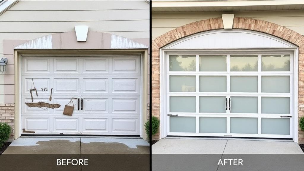 Before and after garage door replacement comparison